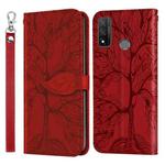 For Huawei P smart 2020 Life of Tree Embossing Pattern Horizontal Flip Leather Case with Holder & Card Slot & Wallet & Photo Frame & Lanyard(Red)