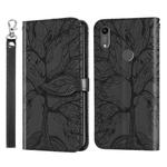 For Huawei Y6 (2019) Life of Tree Embossing Pattern Horizontal Flip Leather Case with Holder & Card Slot & Wallet & Photo Frame & Lanyard(Black)