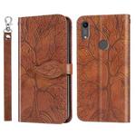 For Huawei Y6 (2019) Life of Tree Embossing Pattern Horizontal Flip Leather Case with Holder & Card Slot & Wallet & Photo Frame & Lanyard(Brown)