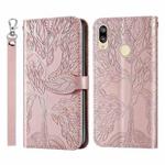 For Huawei Y7 Prime (2019) Life of Tree Embossing Pattern Horizontal Flip Leather Case with Holder & Card Slot & Wallet & Photo Frame & Lanyard(Rose Gold)