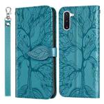 For Samsung Galaxy Note10 Life of Tree Embossing Pattern Horizontal Flip Leather Case with Holder & Card Slot & Wallet & Photo Frame & Lanyard(Lake Blue)
