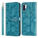For Samsung Galaxy Note10+ Life of Tree Embossing Pattern Horizontal Flip Leather Case with Holder & Card Slot & Wallet & Photo Frame & Lanyard(Lake Blue)