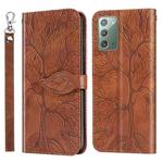 For Samsung Galaxy Note20 Life of Tree Embossing Pattern Horizontal Flip Leather Case with Holder & Card Slot & Wallet & Photo Frame & Lanyard(Brown)