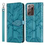 For Samsung Galaxy Note20 Ultra Life of Tree Embossing Pattern Horizontal Flip Leather Case with Holder & Card Slot & Wallet & Photo Frame & Lanyard(Lake Blue)