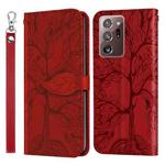 For Samsung Galaxy Note20 Ultra Life of Tree Embossing Pattern Horizontal Flip Leather Case with Holder & Card Slot & Wallet & Photo Frame & Lanyard(Red)