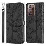 For Samsung Galaxy Note20 Ultra Life of Tree Embossing Pattern Horizontal Flip Leather Case with Holder & Card Slot & Wallet & Photo Frame & Lanyard(Black)