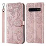 For Samsung Galaxy S10+ Life of Tree Embossing Pattern Horizontal Flip Leather Case with Holder & Card Slot & Wallet & Photo Frame & Lanyard(Rose Gold)