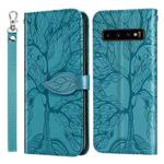 For Samsung Galaxy S10+ Life of Tree Embossing Pattern Horizontal Flip Leather Case with Holder & Card Slot & Wallet & Photo Frame & Lanyard(Lake Blue)