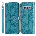 For Samsung Galaxy S10e Life of Tree Embossing Pattern Horizontal Flip Leather Case with Holder & Card Slot & Wallet & Photo Frame & Lanyard(Lake Blue)