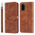 For Samsung Galaxy S20 Life of Tree Embossing Pattern Horizontal Flip Leather Case with Holder & Card Slot & Wallet & Photo Frame & Lanyard(Brown)