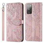 For Samsung Galaxy S20 FE Life of Tree Embossing Pattern Horizontal Flip Leather Case with Holder & Card Slot & Wallet & Photo Frame & Lanyard(Rose Gold)