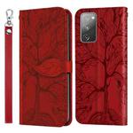For Samsung Galaxy S20 FE Life of Tree Embossing Pattern Horizontal Flip Leather Case with Holder & Card Slot & Wallet & Photo Frame & Lanyard(Red)