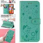 For Samsung Galaxy A11 Cat Bee Embossing Pattern Shockproof Horizontal Flip Leather Case with Holder & Card Slots & Wallet(Green)