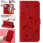 For Samsung Galaxy A11 Cat Bee Embossing Pattern Shockproof Horizontal Flip Leather Case with Holder & Card Slots & Wallet(Red)