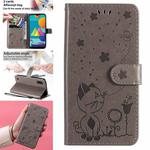 For Samsung Galaxy M01 Cat Bee Embossing Pattern Shockproof Horizontal Flip Leather Case with Holder & Card Slots & Wallet(Grey)