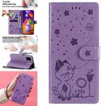 For Samsung Galaxy M31s Cat Bee Embossing Pattern Shockproof Horizontal Flip Leather Case with Holder & Card Slots & Wallet(Purple)