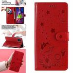 For Samsung Galaxy M51 Cat Bee Embossing Pattern Shockproof Horizontal Flip Leather Case with Holder & Card Slots & Wallet(Red)