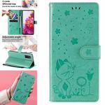 For Samsung Galaxy S20 FE Cat Bee Embossing Pattern Shockproof Horizontal Flip Leather Case with Holder & Card Slots & Wallet(Green)