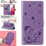 For Samsung Galaxy S20 FE Cat Bee Embossing Pattern Shockproof Horizontal Flip Leather Case with Holder & Card Slots & Wallet(Purple)