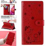 For Samsung Galaxy S20 FE Cat Bee Embossing Pattern Shockproof Horizontal Flip Leather Case with Holder & Card Slots & Wallet(Red)