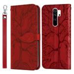 For Xiaomi Poco M2 Life of Tree Embossing Pattern Horizontal Flip Leather Case with Holder & Card Slot & Wallet & Photo Frame & Lanyard(Red)