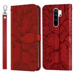 For Xiaomi Redmi 9 Life of Tree Embossing Pattern Horizontal Flip Leather Case with Holder & Card Slot & Wallet & Photo Frame & Lanyard(Red)