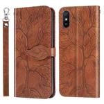 For Xiaomi Redmi 9A Life of Tree Embossing Pattern Horizontal Flip Leather Case with Holder & Card Slot & Wallet & Photo Frame & Lanyard(Brown)