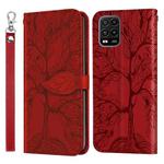 For Xiaomi Mi 10 Lite 5G Life of Tree Embossing Pattern Horizontal Flip Leather Case with Holder & Card Slot & Wallet & Photo Frame & Lanyard(Red)
