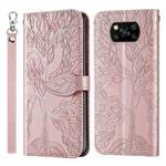 For Xiaomi Poco X3 Life of Tree Embossing Pattern Horizontal Flip Leather Case with Holder & Card Slot & Wallet & Photo Frame & Lanyard(Rose Gold)