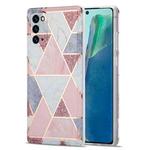 For Samsung Galaxy Note20 Electroplating Stitching Marbled IMD Stripe Straight Edge Rubik Cube Phone Protective Case(Light Pink)