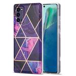 For Samsung Galaxy Note20 Electroplating Stitching Marbled IMD Stripe Straight Edge Rubik Cube Phone Protective Case(Dark Purple)