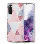 For Samsung Galaxy S20 Electroplating Stitching Marbled IMD Stripe Straight Edge Rubik Cube Phone Protective Case(Light Pink)