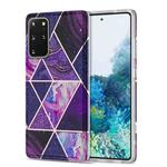 For Samsung Galaxy S20+ Electroplating Stitching Marbled IMD Stripe Straight Edge Rubik Cube Phone Protective Case(Dark Purple)