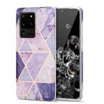 For Samsung Galaxy S20 Ultra Electroplating Stitching Marbled IMD Stripe Straight Edge Rubik Cube Phone Protective Case(Light Purple)
