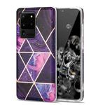 For Samsung Galaxy S20 Ultra Electroplating Stitching Marbled IMD Stripe Straight Edge Rubik Cube Phone Protective Case(Dark Purple)