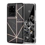 For Samsung Galaxy S20 Ultra Electroplating Stitching Marbled IMD Stripe Straight Edge Rubik Cube Phone Protective Case(Black)