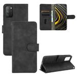 For Xiaomi Poco M3 Solid Color Skin Feel Magnetic Buckle Horizontal Flip Calf Texture PU Leather Case with Holder & Card Slots & Wallet(Black)