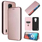For Motorola Moto E7 Carbon Fiber Texture Horizontal Flip TPU + PC + PU Leather Case with Card Slot(Pink)