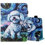 For 8 inch Tablet PC Universal Sewing Thread Horizontal Painted Flat Leather Case with Pen Cover & Anti Skid Strip & Card Slot & Holder(Oil Painting Dog)
