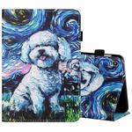 For Amazon Kindle Fire 7 2019 / 2017 / 2015 Sewing Thread Horizontal Painted Flat Leather Case with Pen Cover & Anti Skid Strip & Card Slot & Holder(Oil Painting Dog)