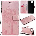 For OPPO F17 Pro / Reno4 Lite Tree & Cat Pattern Pressed Printing Horizontal Flip PU Leather Case with Holder & Card Slots & Wallet & Lanyard(Rose Gold)