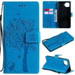 For OPPO F17 Pro / Reno4 Lite Tree & Cat Pattern Pressed Printing Horizontal Flip PU Leather Case with Holder & Card Slots & Wallet & Lanyard(Blue)