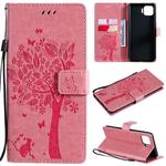 For OPPO F17 Pro / Reno4 Lite Tree & Cat Pattern Pressed Printing Horizontal Flip PU Leather Case with Holder & Card Slots & Wallet & Lanyard(Pink)