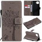 For OPPO F17 Pro / Reno4 Lite Tree & Cat Pattern Pressed Printing Horizontal Flip PU Leather Case with Holder & Card Slots & Wallet & Lanyard(Grey)