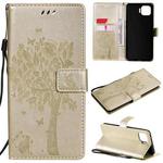 For OPPO F17 Pro / Reno4 Lite Tree & Cat Pattern Pressed Printing Horizontal Flip PU Leather Case with Holder & Card Slots & Wallet & Lanyard(Gold)