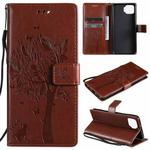 For OPPO F17 / A73 Tree & Cat Pattern Pressed Printing Horizontal Flip PU Leather Case with Holder & Card Slots & Wallet & Lanyard(Coffee)