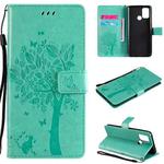 For OPPO Realme 7i / C17 Tree & Cat Pattern Pressed Printing Horizontal Flip PU Leather Case with Holder & Card Slots & Wallet & Lanyard(Green)