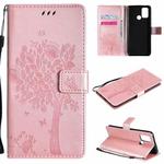 For OPPO Realme 7i / C17 Tree & Cat Pattern Pressed Printing Horizontal Flip PU Leather Case with Holder & Card Slots & Wallet & Lanyard(Rose Gold)