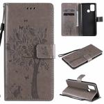 For OPPO Realme 7i / C17 Tree & Cat Pattern Pressed Printing Horizontal Flip PU Leather Case with Holder & Card Slots & Wallet & Lanyard(Grey)