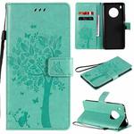 For Huawei Y9a Tree & Cat Pattern Pressed Printing Horizontal Flip PU Leather Case with Holder & Card Slots & Wallet & Lanyard(Green)